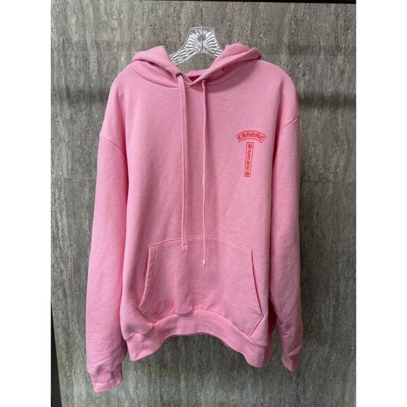 Chrome Heart U.S.A. Pink Hoodie With Kangaroo Pocket & Drawstring Hood - Picture 7 of 16